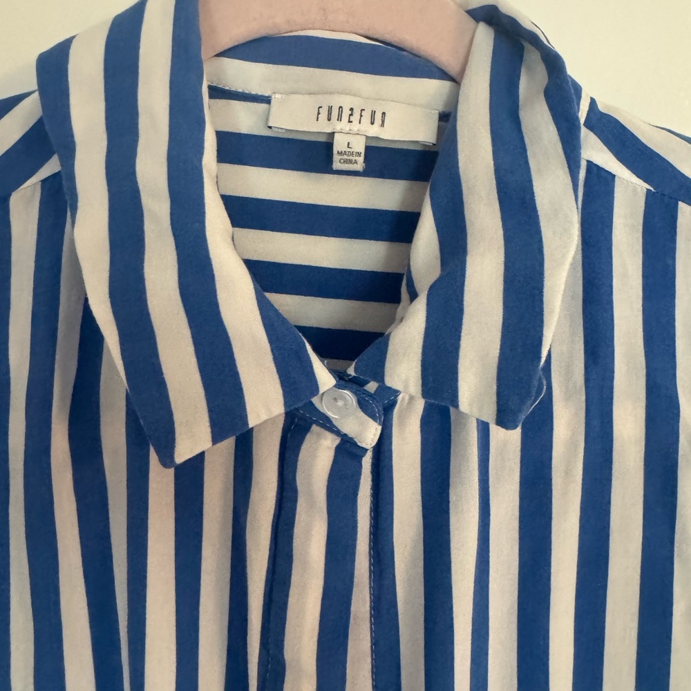 Blue and White Striped womens Shirt - Picture 2 of 3